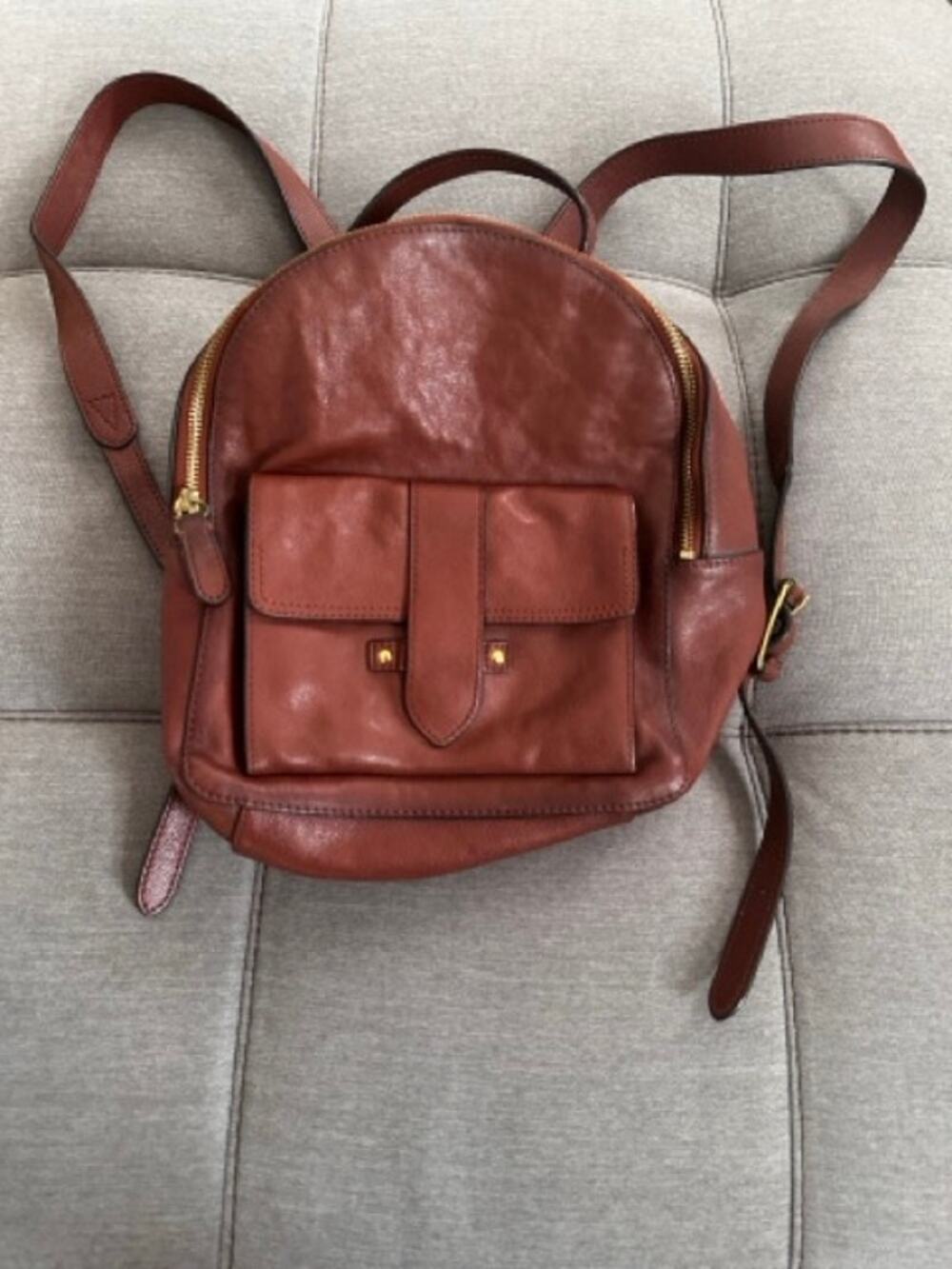 Frye Olivia Leather Mini Backpack Cognac Brown